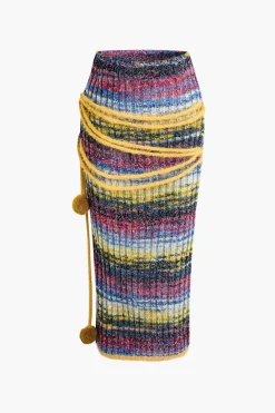 Color Block Sweater Fringe Trim Skirt