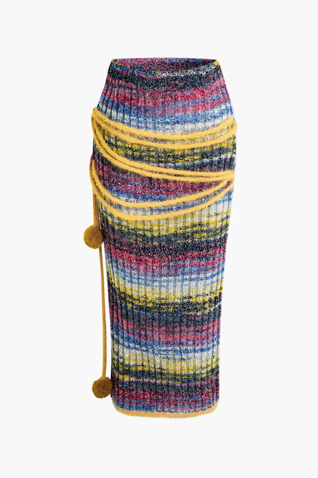 Color Block Sweater Fringe Trim Skirt