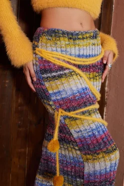 Color Block Sweater Fringe Trim Skirt