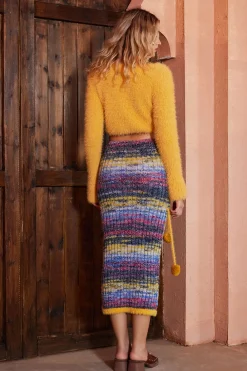 Color Block Sweater Fringe Trim Skirt