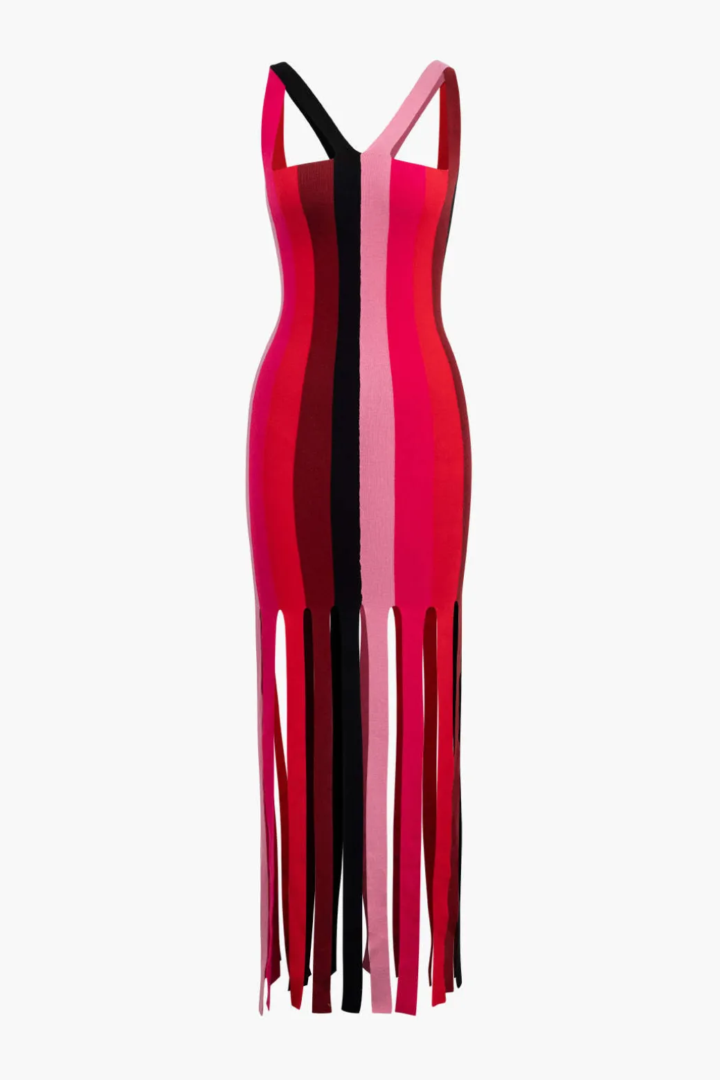 Colorblock Fringe Hem Sleeveless Knit Dress
