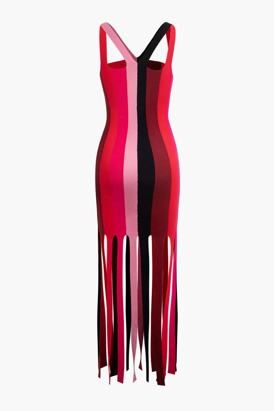 Colorblock Fringe Hem Sleeveless Knit Dress