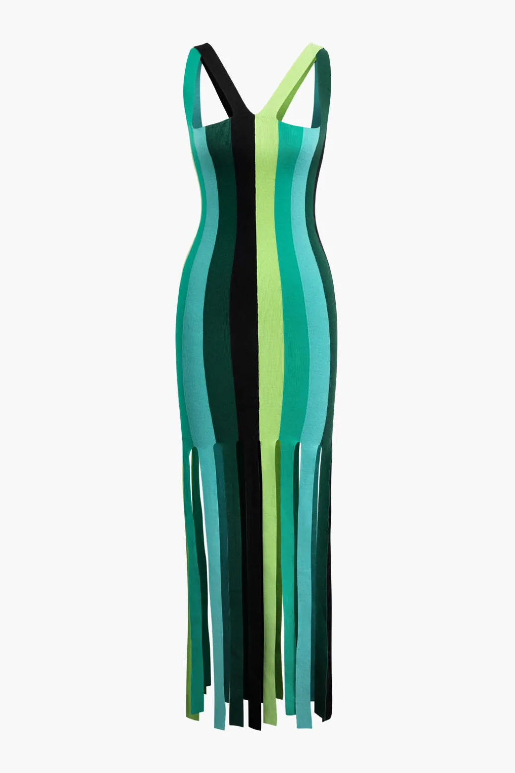 Colorblock Fringe Hem Sleeveless Knit Dress
