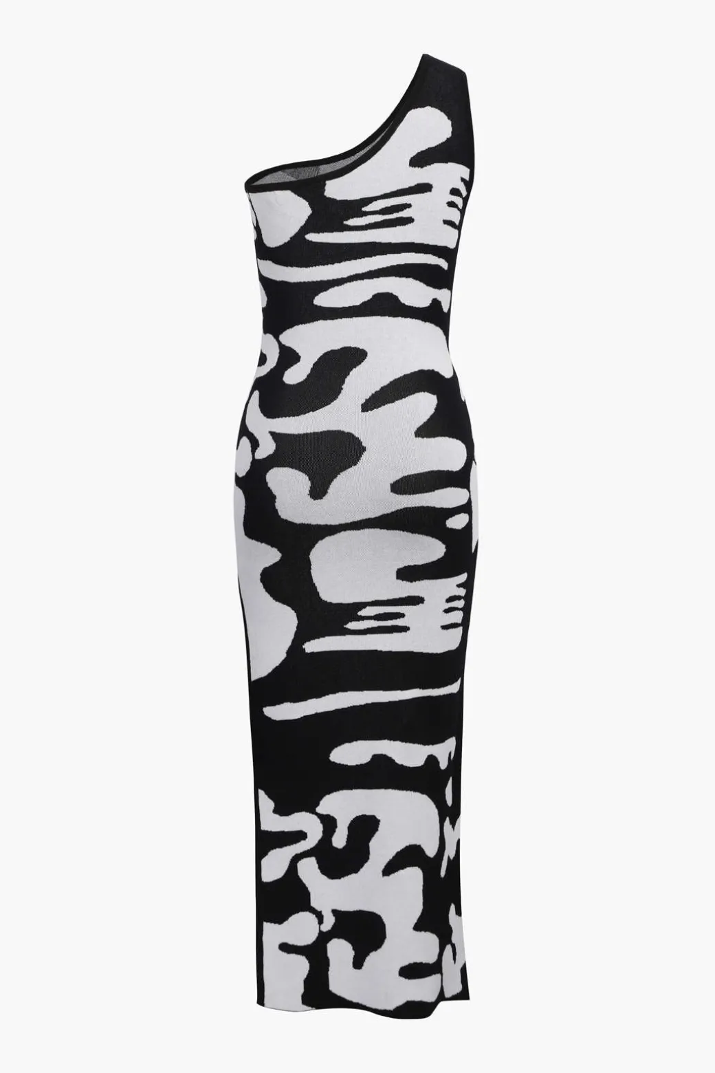 Colorblock One Shoulder Slit Knit Dress