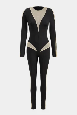 Colorblock Patchwork High Waist Long Sleeve Jumpsuit