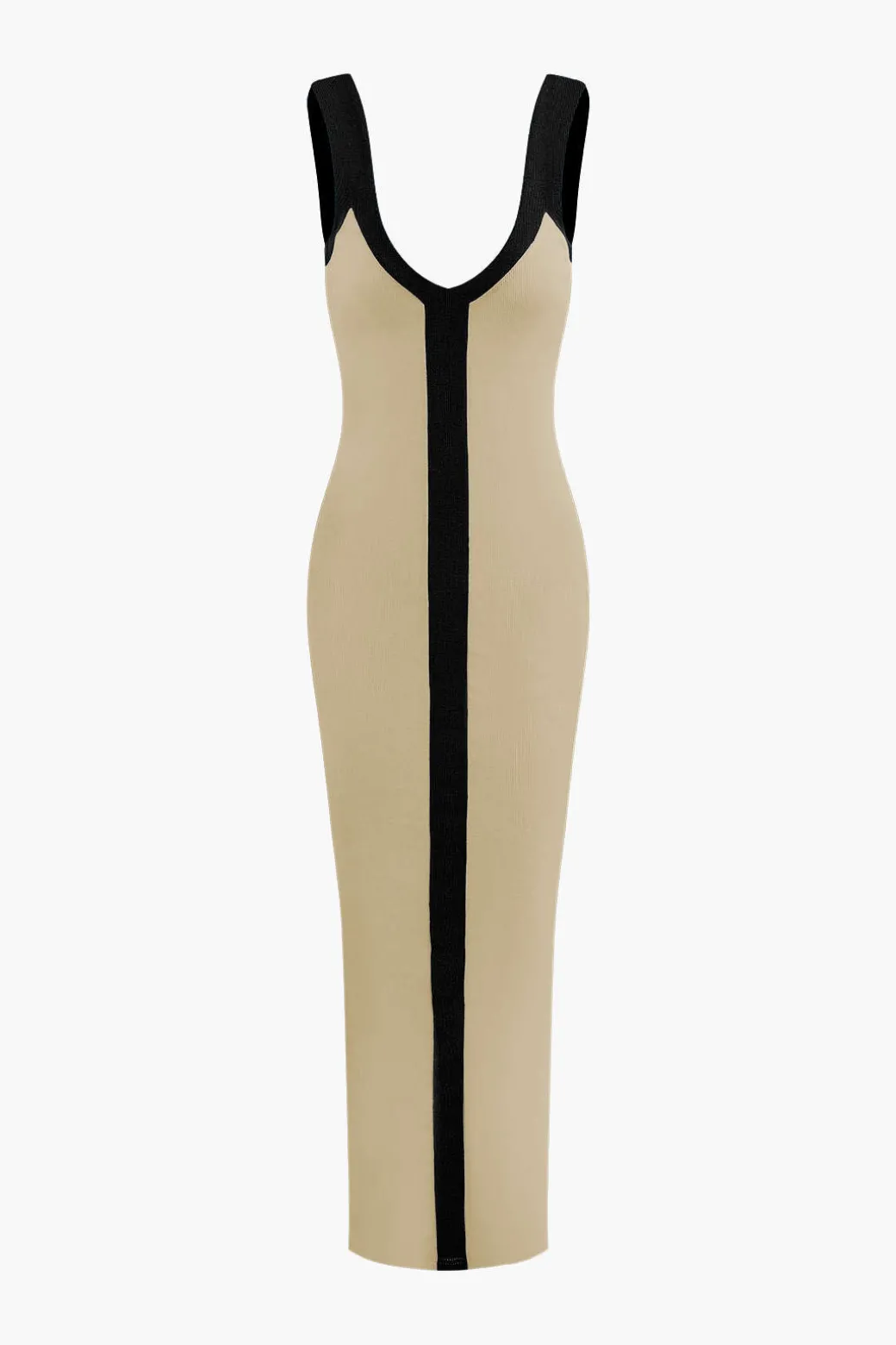 Colorblock V-neck Ribbed Split Maxi Dress