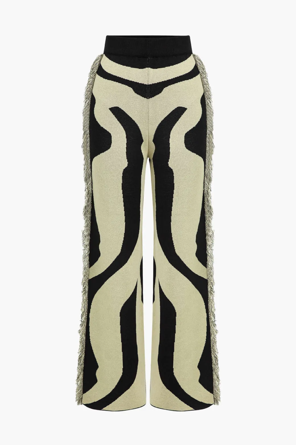 Contrast Abstract Print Fringe Sweater Trousers