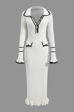 Contrast Bell Sleeve Knit Midi Dress