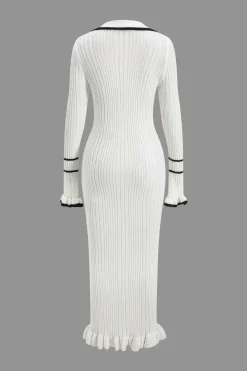 Contrast Bell Sleeve Knit Midi Dress