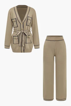 Contrast Binding Knit Top And Pants Set