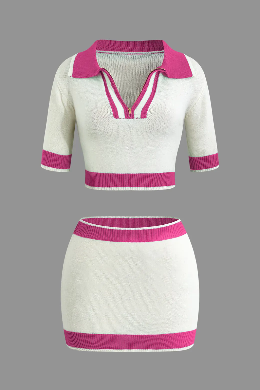 Contrast Collar Crop Knit Top And Mini Skirt Set