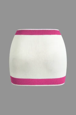 Contrast Collar Crop Knit Top And Mini Skirt Set