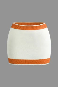 Contrast Collar Crop Knit Top And Mini Skirt Set