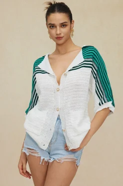 Contrast Crochet Short Sleeve Top