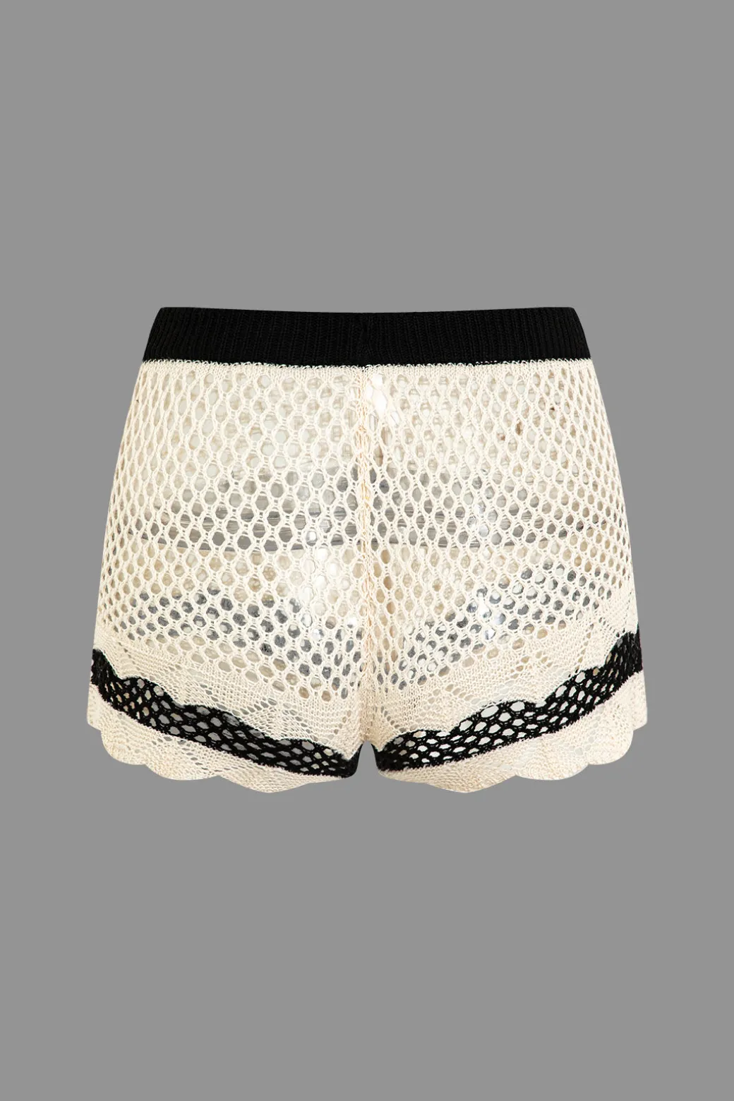 Contrast Crochet V-Neck Knit Shorts Set