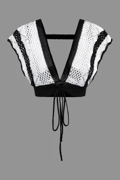 Contrast Crochet V-Neck Knit Shorts Set