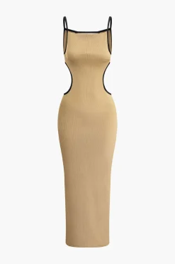 Contrast Cut Out Backless Slip Maxi Dress