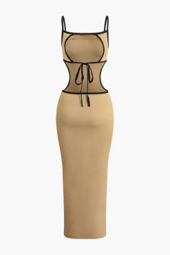Contrast Cut Out Backless Slip Maxi Dress