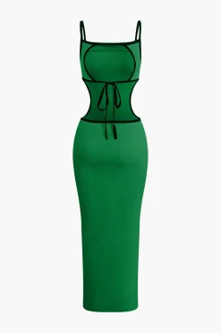 Contrast Cut Out Backless Slip Maxi Dress