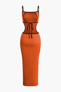 Contrast Cut Out Backless Slip Maxi Dress