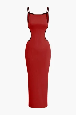 Contrast Cut Out Backless Slip Maxi Dress
