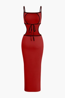 Contrast Cut Out Backless Slip Maxi Dress