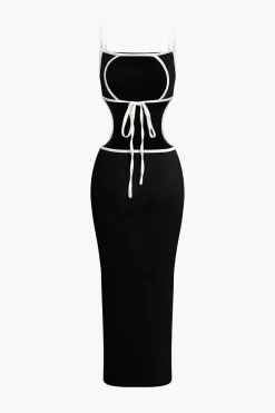 Contrast Cut Out Backless Slip Maxi Dress