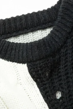 Contrast Denim Stitching Round Neck Sweater