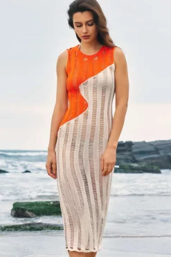 Contrast Distressed Ladder Knit Dress