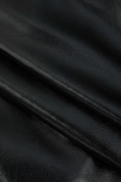 Contrast Faux Leather And Linen Slit Asymmetrical Skirt