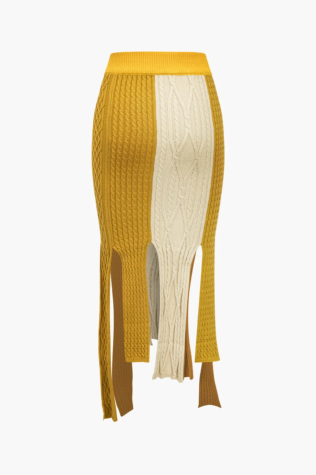 Contrast Fringe Hem Knit Midi Skirt