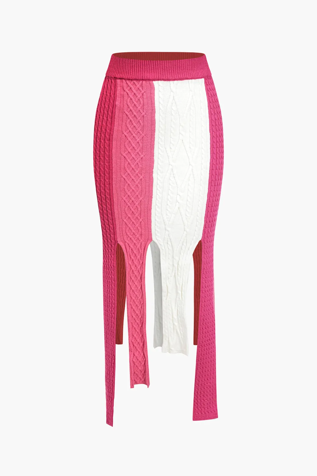 Contrast Fringe Hem Knit Midi Skirt