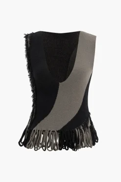 Contrast Fringe Sweater Tank Top