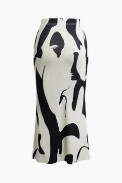 Contrast High Waist Midi Skirt