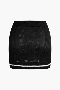Contrast Hollow Out Tank Top And Mini Skirt Set