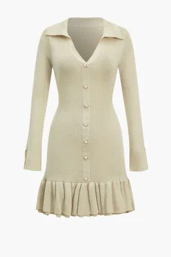 Contrast Knit Bowknot Back Pleated Mini Dress