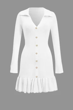 Contrast Knit Bowknot Back Pleated Mini Dress