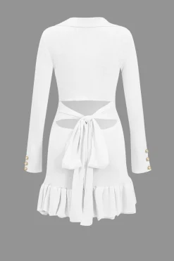 Contrast Knit Bowknot Back Pleated Mini Dress
