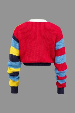Contrast Knit Button Long-Sleeve Top