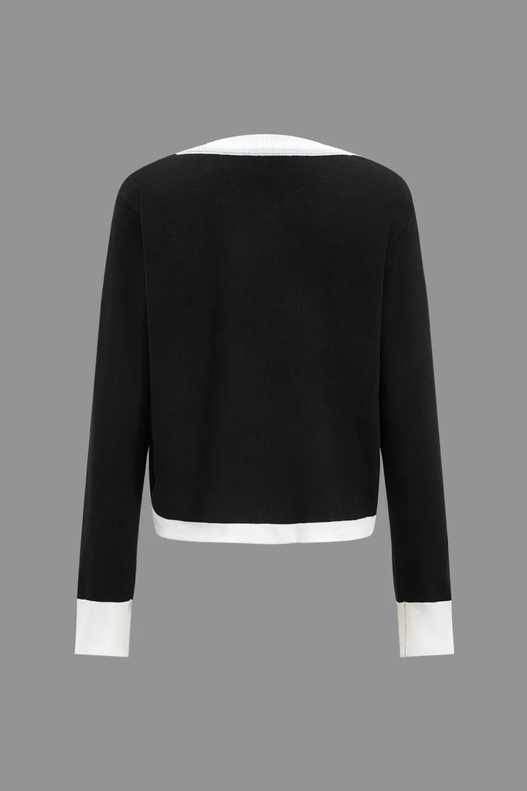 Contrast Knit Button Patchwork Top And Pants Set