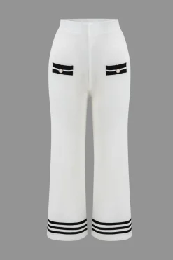 Contrast Knit Button Top And Pants Set