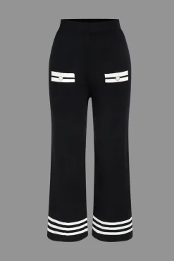 Contrast Knit Button Top And Pants Set