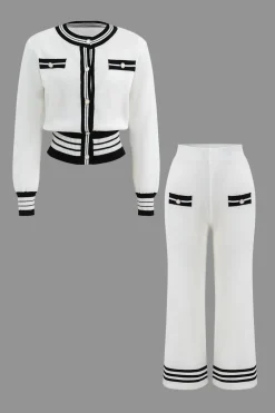 Contrast Knit Button Top And Pants Set