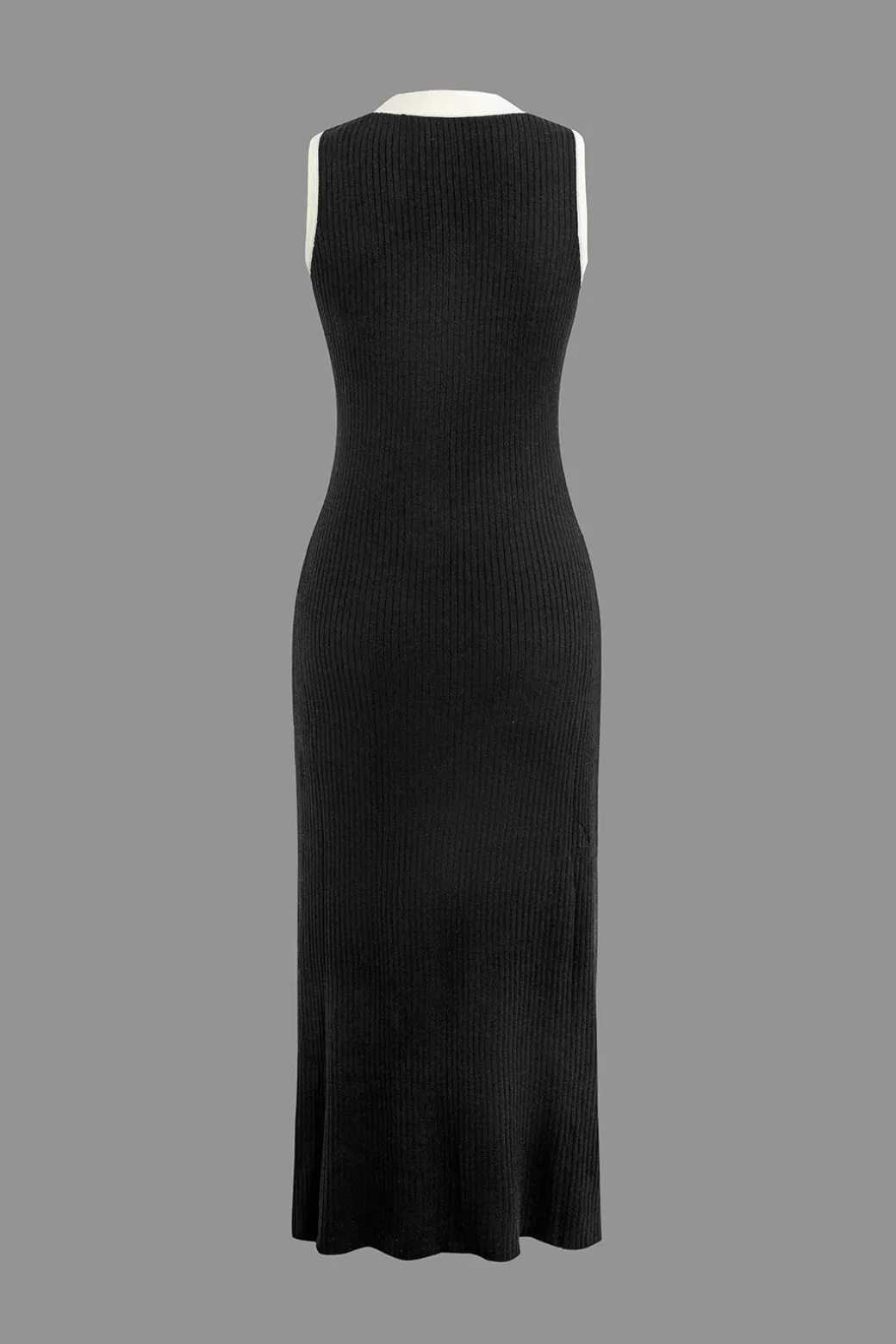 Contrast Knit Button Up Midi Dress