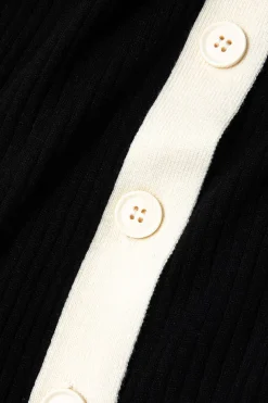 Contrast Knit Button Up Midi Dress