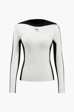Contrast Knit Long-Sleeve Top