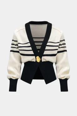 Contrast Knit Metallic Button Cardigan