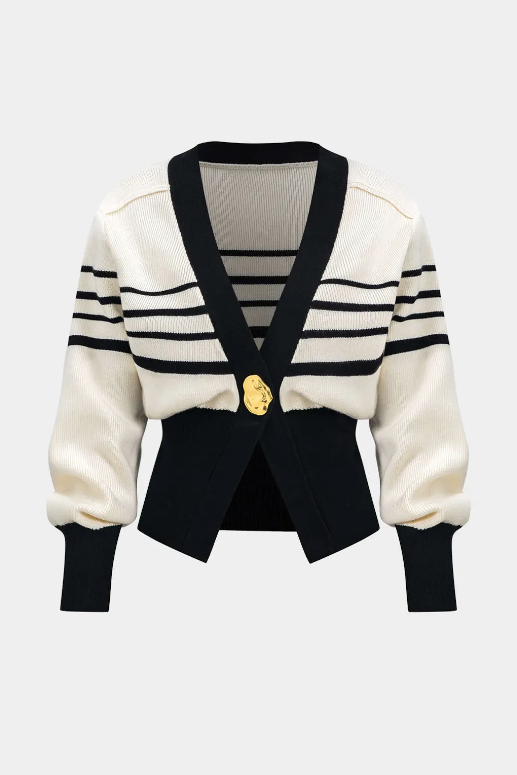 Contrast Knit Metallic Button Cardigan