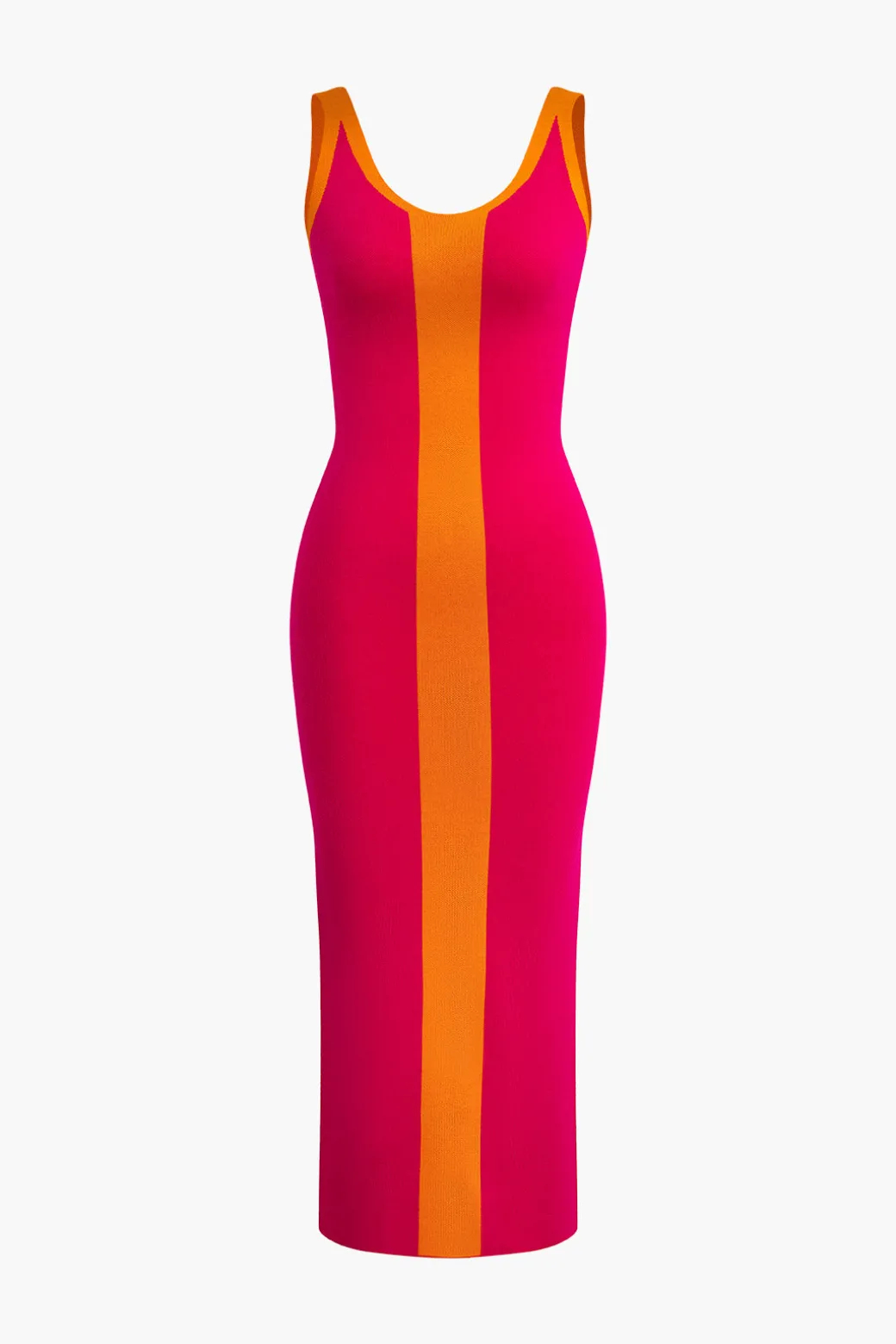 Contrast Knitted Slit Midi Dress