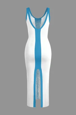 Contrast Knitted Slit Midi Dress